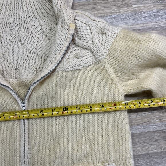 VTG Handmade Zip Up Sweater Women's Large Collar Size S/M Creamy Yellow - 1O648 - Picture 5 of 8